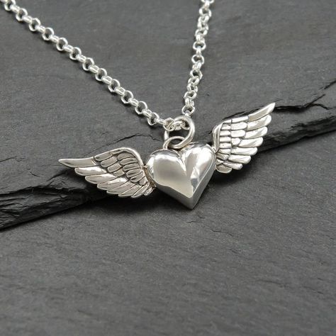 Silver Heart Jewelry, Angel Wings Jewelry, Spiritual Ascension, Winged Heart, Wings Necklace, Wing Jewelry, Pretty Jewelry Necklaces, Angel Wing Necklace, Sterling Silver Heart Pendant