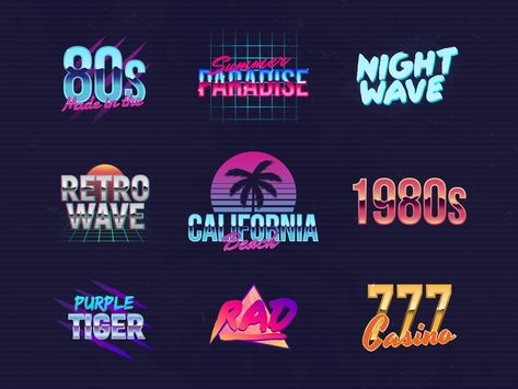 Neon outrun logo collection. by Denis Holovatiuk 80s Logo, Neon Retro, Cyberpunk Design, Retro Logo Design, Logo Retro, Waves Logo, New Retro Wave, Party Invite Design, Neon Logo