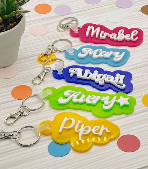 Excited to share this item from my #etsy shop: Custom Acrylic Name Keychain // Backpack, Lunchbox, Pool, Diaper Bag Tag // Bright and Fun Personalized Keychain // Gift for Kids and Teens #backtoschool #customkeychain Acrylic Name Keychain, Kids Bag Tags, Acrylic Gift, Keychain Backpack, Name Keychain, Laser Engraved Ideas, New Business Ideas, Friends Diy, Acrylic Keychains