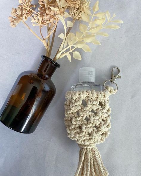 Hannah shea creations on Instagram: "Macrame hand sanitizer holders! Perfect for back to school or just to attach to your purse etc. 🎒 $10 each with the hand sanitizer included or $8 without hand sanitizer!" Macrame Creations, Hand Sanitizer Holder, The Hand, Hand Sanitizer, Macrame, Perfume Bottles, Back To School, Wall Lights, Purse