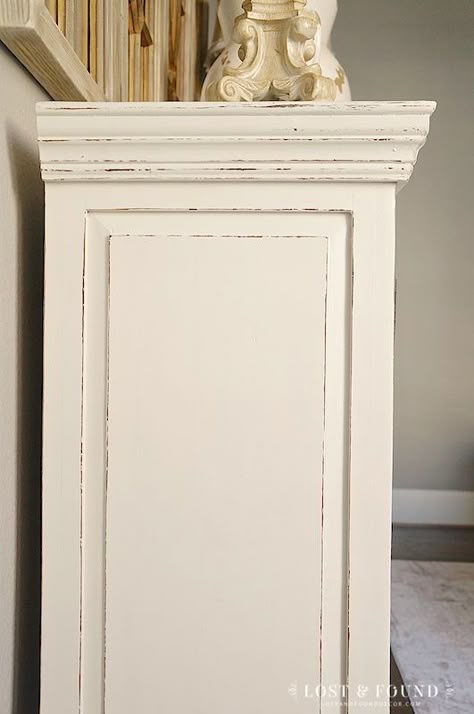 Dining Room Buffet Furniture Makeover using Fusion Mineral Paint Champlain  Fusion’s Champlain is the perfect off-white, and my go-to color for anyone who wants “white” furniture. used wax block prior p distress Fusion Paint Projects, Fusion Paint Furniture, White Chalk Paint Furniture, White Distressed Furniture, Antique White Furniture, Buffet Furniture, Antique White Paints, Grey Bedroom Furniture, Painted Bedroom Furniture