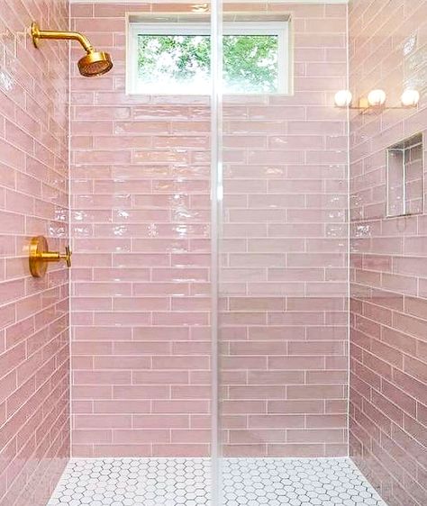 #ROCATileLovers On Wednesdays @missmadisonmoore wears pink and so do we! Her beautiful design features our Flow Velvet Pink and we can't get enough of it! Rooms Decoration, Pink Tiles, Casa Vintage, Rose Tone, Pink Bathroom, Tile Flooring, Bathroom Renos, Dream House Interior, Beautiful Bathrooms