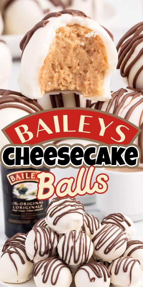 Baileys Cheesecake Balls Dessert With Baileys, No Bake Alcoholic Desserts, Orange Cake Balls, Alcohol Treats For Parties, Baileys Cheesecake Balls, Alcohol Balls Recipe, Christmas Desserts With Alcohol, Desserts Made With Alcohol, Alcohol Food Recipes