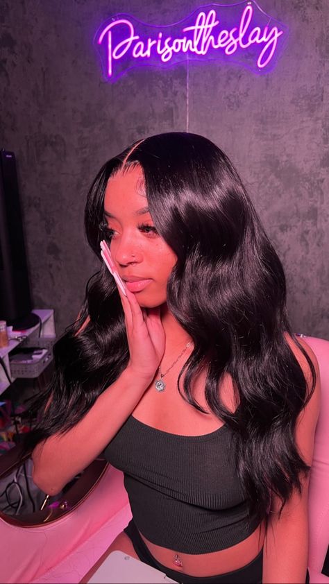 Middle Part Curls, Middle Part Wig, Beach Curls, Middle Part Hairstyles, Frontal Wig Hairstyles, Sew In Hairstyles, Wig Install, Beach Wave Hair, Quick Weave Hairstyles