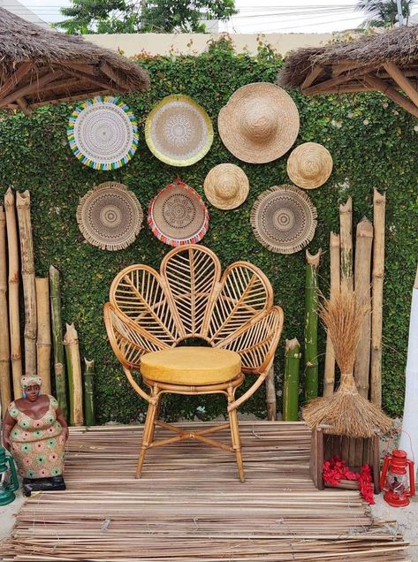 Traditional Backdrop Decoration, Bamboo Backdrop, Traditional Backdrop, African Wedding Theme, Photoshop Backgrounds Backdrops, African Theme, Green Wall Decor, Tv Room Design, Traditional Wedding Decor