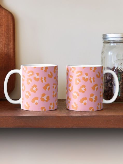 "Leopard Cheetah Spots Print Pattern Pink and Orange " Coffee Mug for Sale by OneThreeSix Painted Cheetah Print, Easy Leopard Print Painting, Paint Your Own Mug, Pottery Painting Leopard Print, Leopard Print Pottery, Cheetah Ceramic, Leopard Mug, Cheetah Spots, Orange Coffee