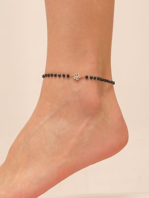 Multicolor  Collar  Glass  Anklet Embellished   Fashion Jewelry Anklet Designs Beads, Indian Anklet Aesthetic, Casual Black Handmade Anklets, Elegant Oxidized Anklets For Festivals, Silver Black Beads Anklets, Unusual Rings Design, Handmade Adjustable Black Anklet, Black Anklet, Pearl Ankle Bracelet