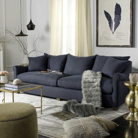 KNT4024B - Safavieh Navy Sofas Living Room, Blue Sofa Aesthetic, Blue Couch Aesthetic, Gray Blue Sofa, Dark Blue Couch Living Room Decor, Blue Aesthetic Living Room, Navy Living Room Furniture, Living Room Blue Accents, Living Room With Blue Couch