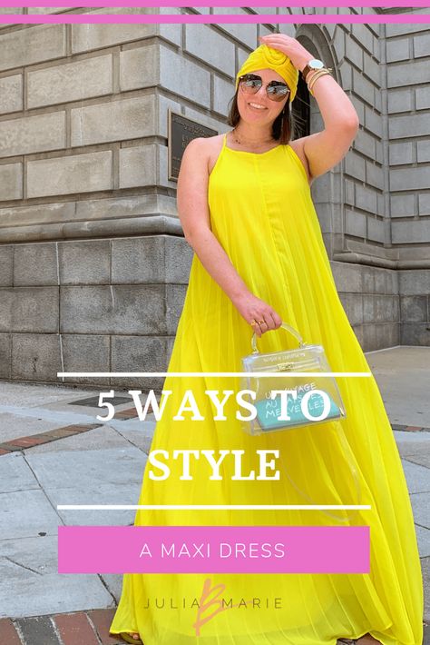 SUMMER DRESS: 5 WAYS TO WEAR A MAXI DRESS. READ MORE HERE: http://www.juliamarieb.com/2019/05/28/5-ways-to-style-a-maxi-dress-the-rule-of/ @julia.marie.b How To Pose In A Maxi Dress, Maxi Dresses With Sneakers, How To Style A Maxi Dress Summer, Tent Dress Outfit, Maxi Dress Too Long Hack, Bandeau Dress Outfit, Yellow Maxi Dress Outfit, Maxi Dress With Sneakers, Styling A Maxi Dress