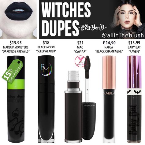 KAT VON D WITCHES EVERLASTING LIQUID LIPSTICK DUPES. Use code "allintheblush" for 15% off at Makeup Monsters! Makeup Organizing, Nyx Lip Lingerie, Kat Von D Tattoos, Makeup Starter Kit, D Tattoo, Long Lasting Lip Gloss, Dark Lipstick, Lipstick Brands, High End Makeup