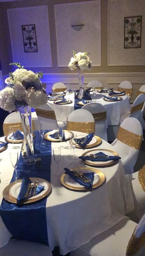 Wedding [Video] | Blue themed wedding, Blue gold wedding, Navy blue and gold wedding Navy Blue And Gold Wedding Reception, Quince Decorations Blue And Gold, Navy Blue And Gold Quinceanera Ideas, Blue And Gold Birthday Theme, Royal Blue Quince Decorations, Royal Blue And Gold Wedding Decorations, Navy Blue And Gold Wedding Theme, Navy Blue Quinceanera Decorations, Royal Blue Table Setting