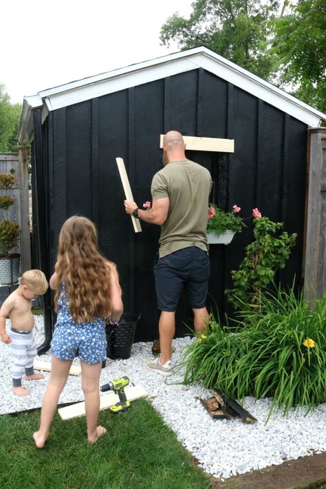 $200 Black Shed Exterior Makeover - Nesting With Grace Garden Shed Exterior Ideas, Shed Exterior, Kids Shed, Shed Exterior Ideas, Decor Business Ideas, Home Decor Business Ideas, Sheds Ideas Backyard, Black Shed, Home Decor Business