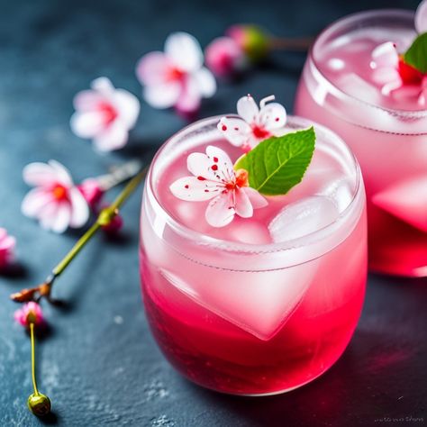 Cherry Blossom Drink, Cherry Blossom Cocktail, Raspberry Margarita Recipe, Sugar Free Margarita, Raspberry Margarita, Adult Beverages Recipes, Cherry Syrup, Coffee Shop Photography, Cherry Liqueur