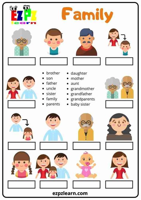 Esl Family Members Activities, Family Words Worksheets For Kids, Family Members Worksheet For Kids, My Family Activities For Kids, Family Worksheets For Kids, Family Members Worksheet, Family Activities For Kids, Primary English Teaching, English Primary School