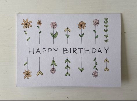 Flowers On Cards Drawing, Happy 50th Birthday Cards Diy, Diy Birthday Card Envelope, Cute Watercolor Cards Happy Birthday, Note Card Drawing Ideas, Floral Happy Birthday Card, Cute Flower Birthday Card, Happy Birthday Cards Flowers, Birthday Card Flowers Diy