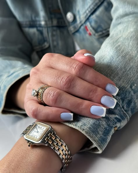 Blue Nail With White French Tip, Blue Nails With White French Tip, Blue Nails White Tips, Blue Nails With White Tips, Blue French Nails, French Manicure With A Twist, White French Nails, Nail Paints, White Tip Nails