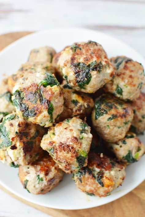 Turkey Feta Spinach Meatballs Recipe Turkey And Feta Meatballs, Ground Turkey Feta Meatballs, Turkey Feta Meatballs And Lemon Crema, Greek Turkey Meatballs With Spinach And Feta, Turkey Meatball Pita, Turkey Mushroom Meatballs, Healthy Greek Turkey Meatballs, Turkey And Chicken Meatballs, Turkey Feta Spinach Meatballs