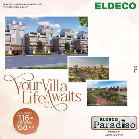 Eldeco Paradiso the state-of-the-art township offers residential villas spread over 35 acres of lush greens with all modern amenities one desires for. #Eldecogroup #realestate #wowlife #lifestyle #Villa #Panipat #PanipatProperty Villa Creative Ads, Creative Posters, Creative Ads, Lush Green, All Modern, Lush, Villa, Real Estate, Graphic Design