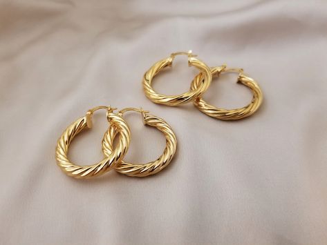 18K Gold Filled Thick Hoops - Gold Thick Hoop Earrings - Simple Thick Hoops Girly Bracelets, Thick Hoop Earrings, Hoops Gold, White Gifts, Simple Earrings, Jewelry Cleaner, Miami Fl, Ear Jewelry, Beautiful Jewelry