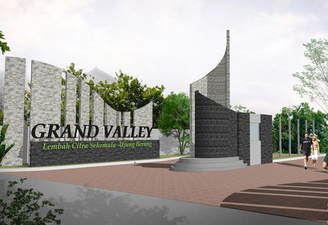 Entrance Gate Design, Gerbang Perumahan, Monument Signage, Modern Main Gate Designs, Front Building Design, Installation Architecture, Restaurant Exterior Design, Entrance Signage, Gate Entrance