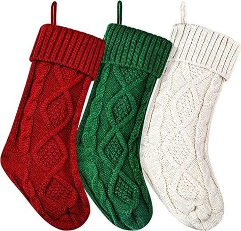 Christmas Stockings Knitted Xmas Stockings 18 Inches Double-Sided Fireplace Hanging Stockings for Family Christmas Decoration (Burgundy,Ivory,Green, 3) Stockings With Names, Family Christmas Stockings, Monogram Stockings, Stocking Hanger, Knit Stockings, Unique Christmas Decorations, Hanging Stockings, Personalized Stockings, Stocking Gifts