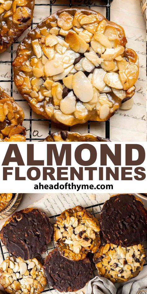 Florentines Cheat Desserts, Sliced Almonds Recipes, Almond Florentines, Florentine Cookies Recipe, Lace Cookies Recipe, Florentine Cookies, Florentines Recipe, Italian Cookie, Diet Cookies