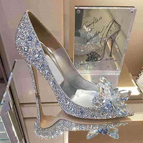 Cinderella Wedding Shoes, Country Shoes Boots, Sparkly Wedding Shoes, Diamond Shoes, Rhinestone Wedding Shoes, High Heels For Prom, Cinderella Slipper, Heels Prom, Cinderella Shoes