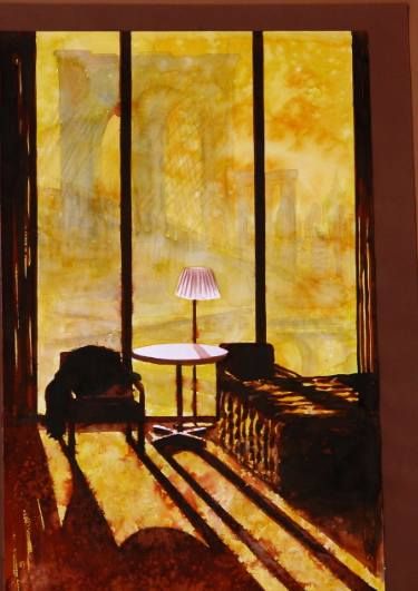 Golden Hour Artwork, Golden Hour Illustration, Golden Hour Drawing, Golden Hour Painting, Sunset Balcony, Sunlight Painting, Medieval Street, Pot Art, Window Drawing