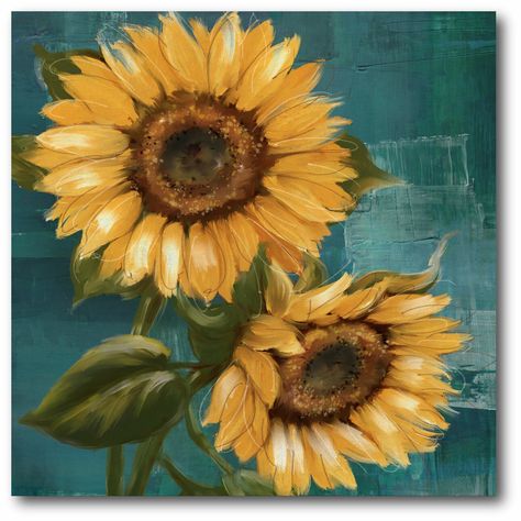 August Grove® 'Sunflower II' Painting Print on Wrapped Canvas & Reviews | Wayfair Fall Paintings, Art Sunflower, Sunflower Canvas, Flower Paintings, Sunflower Art, Sunflower Painting, Painting Canvas, Acrylic Paints, Artsy Fartsy