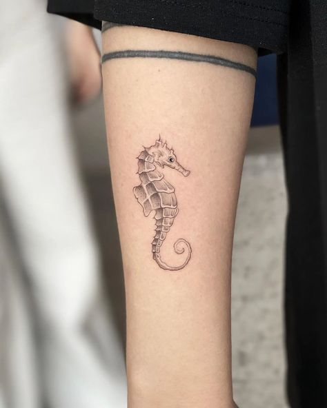 Sea Horse Tattoo, Horse Tattoo Ideas, Aquatic Tattoo, Sea Life Tattoos, Tato Suku, Tato Minimal, Seahorse Tattoo, Tato Dengan Makna, Sea Tattoo