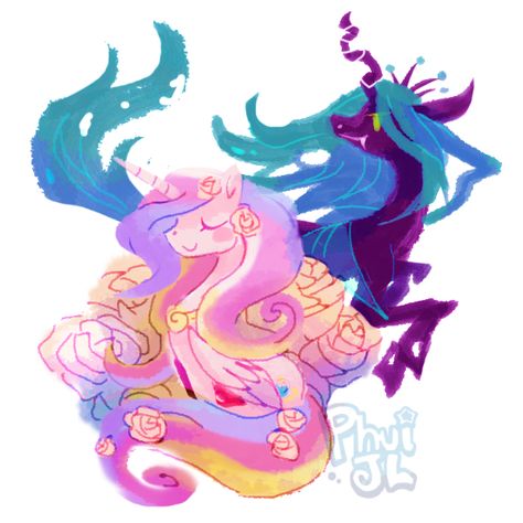 Cadence X Chrysalis, Chrysalis X Cadence, Mlp Princesses, Princess Cadence, Tiny Horses, Queen Chrysalis, Mlp Art, Mlp Fan Art, Princess Luna