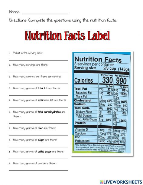 Materi Bahasa Inggris, Nutrition Label, Family Worksheet, Michael Pollan, Nutritional Snacks, Reading Food Labels, Nutrition Facts Label, Family And Consumer Science, Health Class