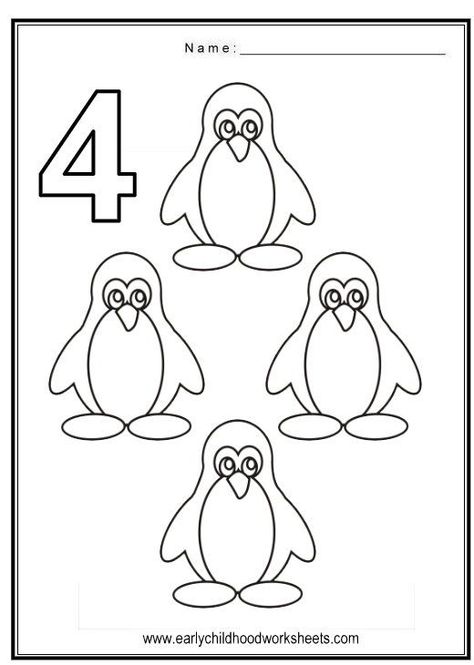 Number 4 Worksheets For Preschoolers Number 4 Worksheets For Preschool, Number 4 Worksheet, Kindergarten Math Worksheets Printables, Fall Preschool Worksheets, Coloring Numbers, Preschool Counting Worksheets, Coloring Worksheets For Kindergarten, Birds Theme, Alphabet Crafts Preschool