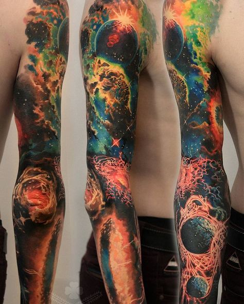 Sleeve Tattoos Leg, Tattoos Space, Atom Tattoo, Tattoo Leg Sleeve, Galaxy Tattoo Sleeve, Space Tattoo Sleeve, Blue Ink Tattoos, Urban Tattoos, Tattoos Leg