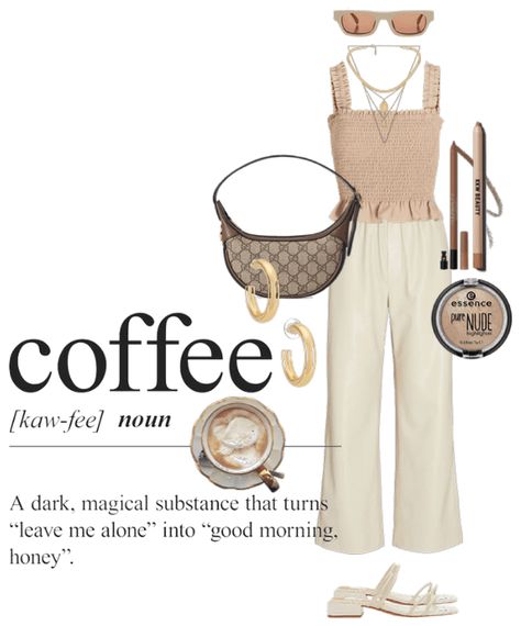 Latte Outfit, Beige Clothes, Coffee Date Outfits, Shoplook Outfits, Lip Contouring, Pretty Scarves, Clothes Summer, Coffee Date, Outfit Maker