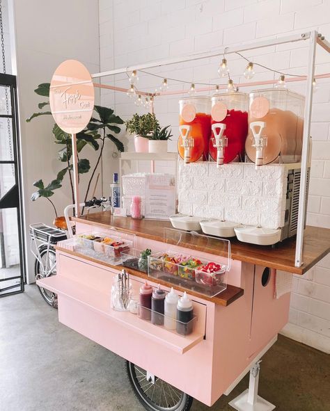 @thefrosecart shared a photo on Instagram: “Our OG pink cart still going strong 🍸💕🦩” • Feb 28, 2022 at 10:00am UTC Boba Bar, Party Rental Ideas, Mobile Bar Cart, Mobile Cocktail Bar, Snack Cart, Small Cafe Design, Bridesmaid Robes Floral, Wedding Robes, Food Cart Design