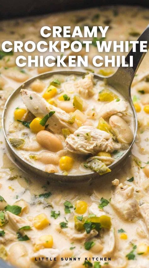 White Bean Chicken Chili Crockpot, Crockpot Chicken Chili Recipes, White Chicken Chili Recipe Crockpot, White Chicken Chili Slow Cooker, White Chicken Chili Recipe, Chicken Chili Crockpot, Chilli Recipe, White Bean Chicken Chili, Chili Chili