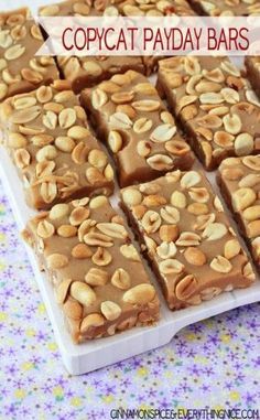 Copycat-Payday-Bars Payday Bars Recipe Using Peanut Butter, How To Make Payday Candy Bars, Copycat Payday Candy Bars, Payday Candy Bar Recipe, Homemade Payday Bars, Copycat Candy Recipes, Homemade Payday Candy Bars, Homemade Payday Bars Recipe, Payday Cookies