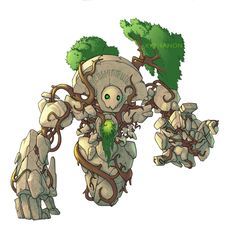 Living Tree Art, Tree Golem, Golem Rpg, Golem Dnd, Golem Art, Forest Temple, Monster Concept Art, Fantasy Monster, Mythical Creatures Art