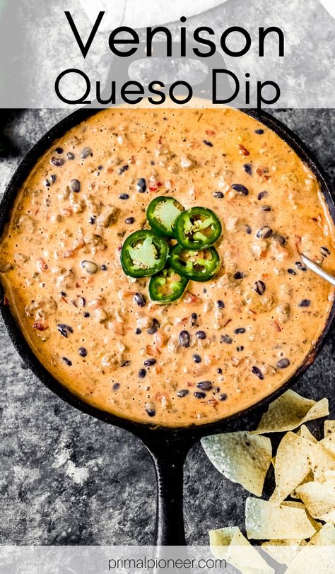 Rich and creamy loaded venison queso dip that's full of you favorite Southwest flavors. It's an easy ground venison recipe that's great as an appetizer or dinner! Venison Queso Dip, Venison Queso, Ground Venison Recipes, Crockpot Recipes Chicken, Elk Recipes, Deer Recipes, Ground Venison, Deer Meat Recipes, Deer Meat