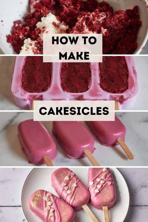 These homemade valentines cakesicles are the perfect valentines day treat. Made from scratch with red velvet cake and cream cheese frosting, they are easy to make at home. You can use candy melts or chocolate to make these cakesicles. Decorate with heart sprinkles for the perfect romantic gift or bake them together for a cute date idea. Easy valentines recipe from scratch. #valentinesday #cakesicles #cakepops #bakingblog #heartsprinkles #candymelts #foodphotography #heartshaped Red Velvet Cakesicles, Bake Sale Ideas Valentines Day, Cakecicles Valentines Day, Holiday Cakecicles, Black Cakesicles, Valentines Day Cakesicles, Valentines Cakesicles Ideas, Valentines Day Treats To Sell, Valentines Cakesicles