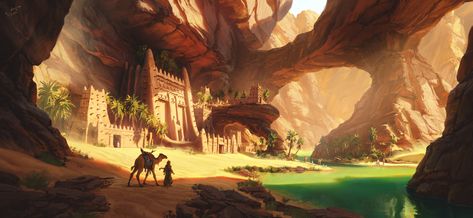 ArtStation - Tuareg Hideout, Victor Sales Desert World Concept Art, Fantasy Cities, Desert Oasis, Fantasy City, Sahara Desert, Fantasy Map, Fantasy Art Landscapes, Fantasy Concept Art, Environment Design