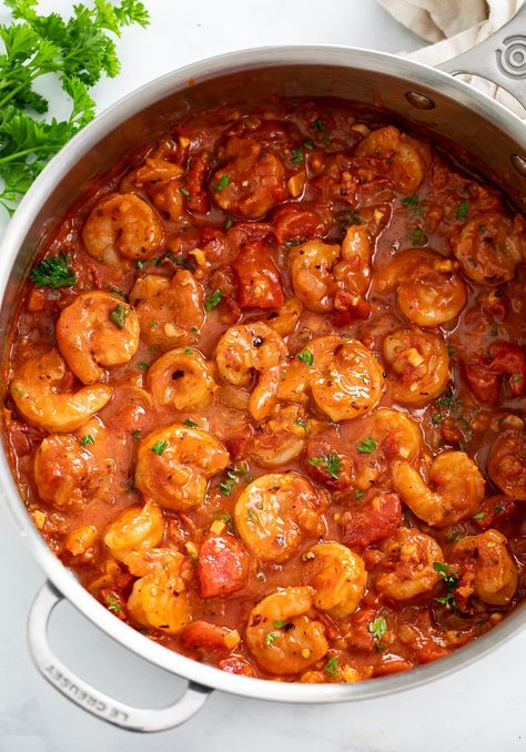 This Shrimp Fra Diavolo has perfectly cooked shrimp in a spicy, chunky tomato sauce! It's a great dinner idea to serve with pasta, or as an appetizer with crusty bread! Shrimp Fra Diavolo, Recipe For Shrimp, The Cozy Cook, Cozy Cook, Fra Diavolo, Chicken Alfredo Pasta, Easy Shrimp, Fire Roasted Tomatoes, Spicy Shrimp