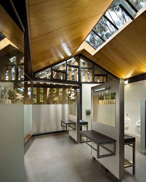 Waitangi Toilet Block | HB Architecture Public Restroom Design, Restroom Architecture, Beam Structure, Timber Screens, Outdoor Toilet, Public Toilet, Restroom Design, Public Bathrooms, Washroom Design