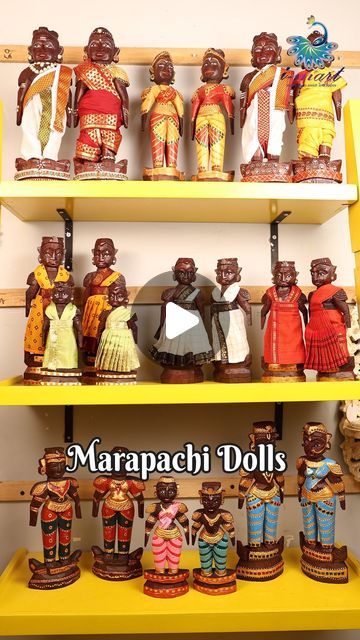 These charming Marapachi dools are symbols of an age old Navarathri tradition, the bommai golu. We bring you these wooden dolls in a colorful avatar, dressed in rich and beautiful attire. Our collection includes dolls that are painted and dolls wearing painstakingly crafted miniature dresses in pretty and traditional fabrics. Marapachi Bommai, Miniature Dress, Art N Craft, Traditional Fabric, Wooden Dolls, Traditional Crafts, Doll Sets, Peg Dolls, Doll Making