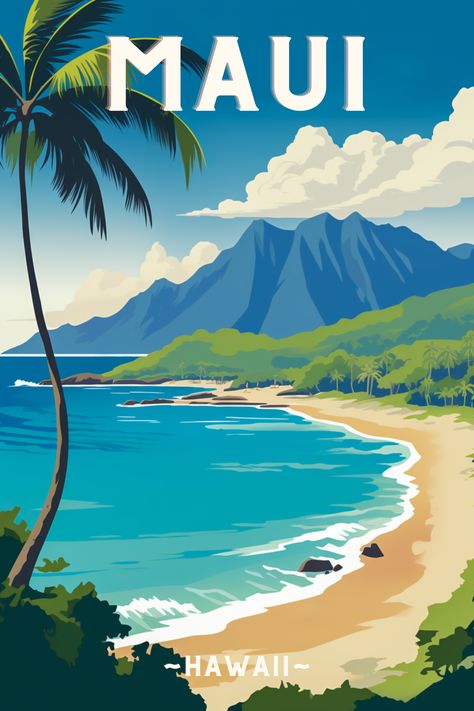 Hawaii Vintage, طابع بريدي, Travel Poster Design, Vintage Poster Design, Retro Travel Poster, Beach Posters, Vintage Hawaii, Kauai Hawaii, Vintage Travel Poster