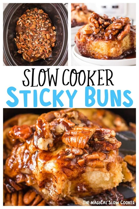 Crockpot Sticky Buns, Crockpot Cinnamon Rolls, Easy Sticky Buns, Crock Pot Bread, Magical Slow Cooker, Slow Cooker Bread, Sticky Buns Recipes, Pecan Sticky Buns, Crockpot Dessert Recipes