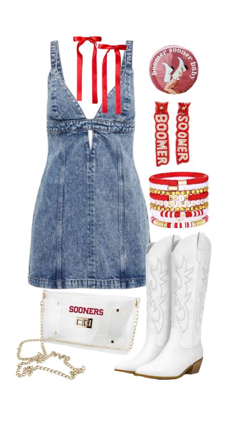 Uga Gameday Outfit, Stagecoach Outfits, College Football Gameday, Rush Week Outfits, Cutesy Outfit, College Gameday Outfits, Oklahoma Football, 30 Outfits, Country Concert Outfit