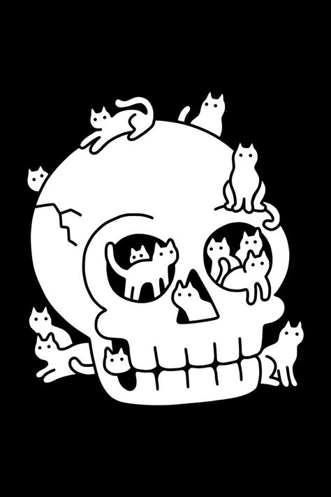 Misfits Tattoo, Cats Doodle, Halloween Tshirt Designs, Tshirt Sticker, Doodle Sticker, Simple Skull, Skeleton Drawings, Art Tshirt, Lino Art