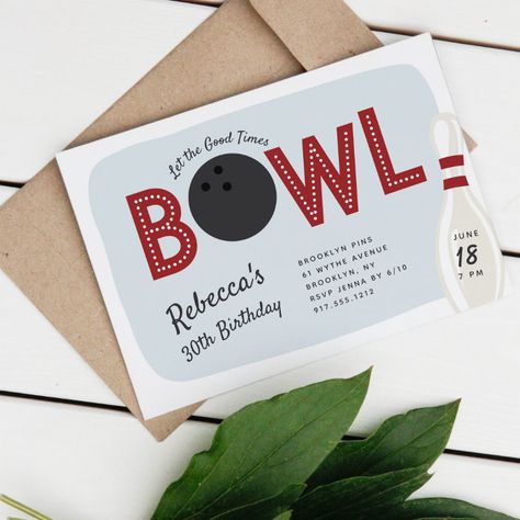 Retro Vintage Bowling Theme Birthday Party Invitation - Kids Birthday Theme Engagement Party, Bowling Invitations, Bowling Birthday Party, Retro Wedding Invitations, Vintage Bowling, Wedding Rehearsal Dinner Invitations, Bowling Party, Retro Birthday, Bowling Alley